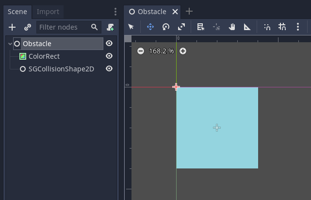 Obstacle scene in the Godot editor