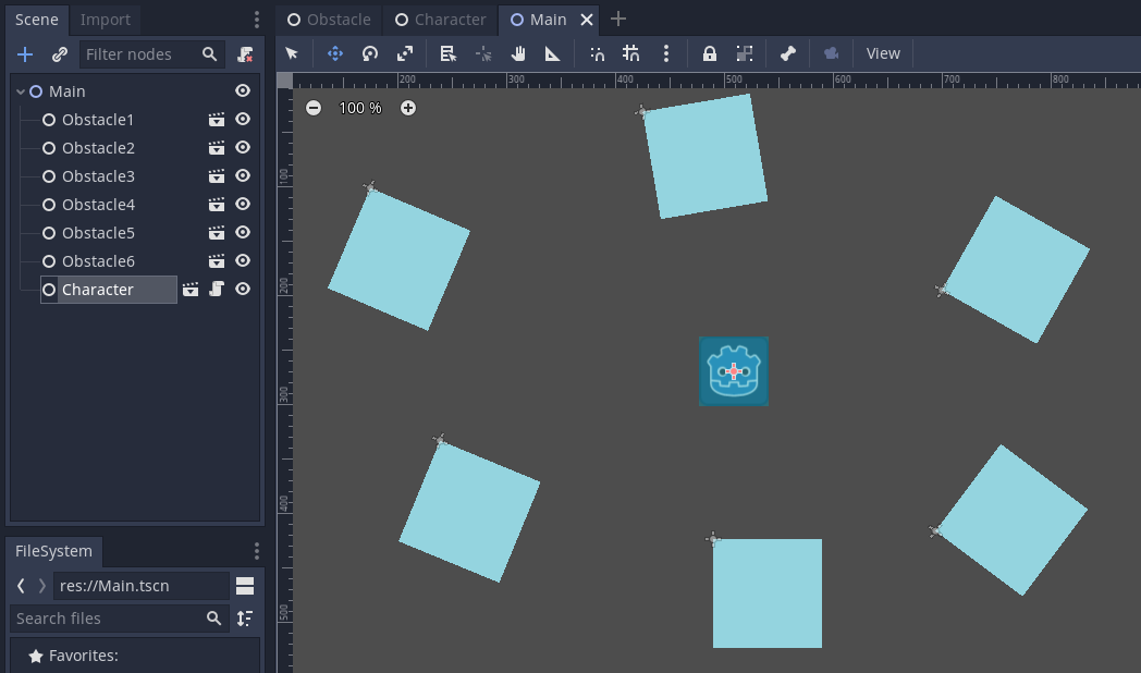 The Main scene in the Godot editor