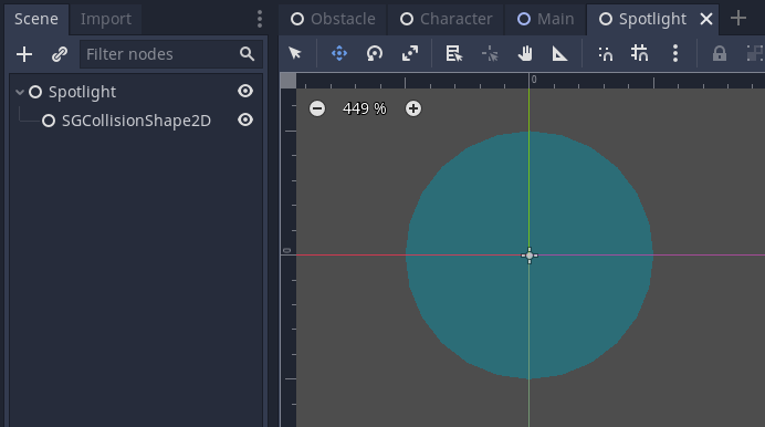 The Spotlight scene in the Godot editor