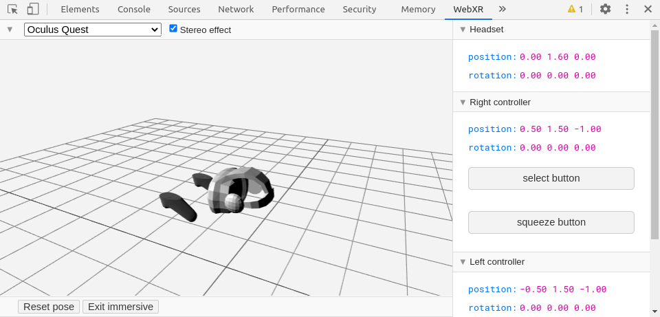 The WebXR Emulator Extension in Chrome